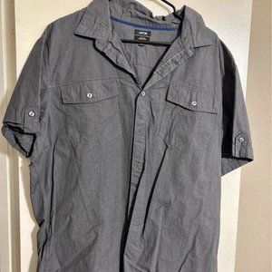Apt 9 Mens Short Sleeve Casual Button Up Grey Shirt - 2XL - SLIM FIT
